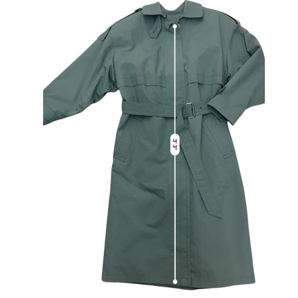 VTG 1970s London Fog SZ 2 Petit Maincoats Green Trench Coat Zip out liner Belt - Picture 4 of 8